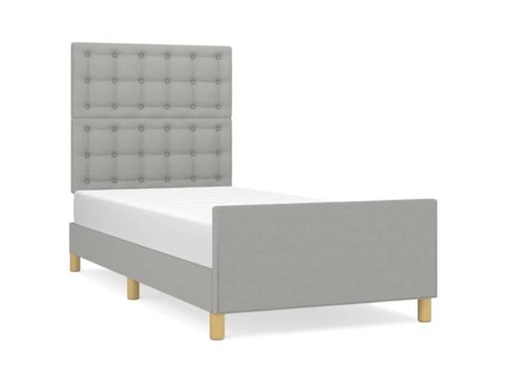 PUGYNBK Bettgestell mit Kopfteil aus hellgrauem Stoff, 90 x 190 cm Höhenverstellbar, stabile Beine, Holzlatten, atmungsaktiv und langlebig