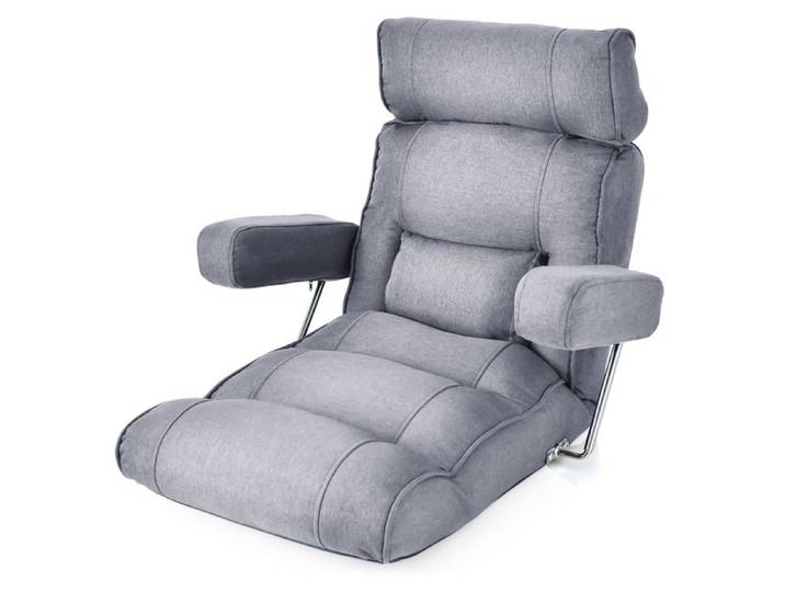 GOPLUS Fauteuil au Sol Pliable Réglable à 6 Positions-Fauteuil Rembourré avec Appui-tête/Accoudoirs/Support Lombaire Gris