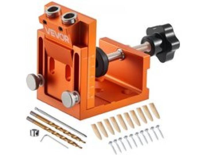 VEVOR Pocket Hole Jig Set Taschenloch-Vorrichtungssatz 12-48 mm Vorrichtungs-Taschenlochsystem mit Stufenbohrer, Sechskantschlüssel, Bohrstoppring, Vierkant-Antriebsbit, Dübel und Schrauben
