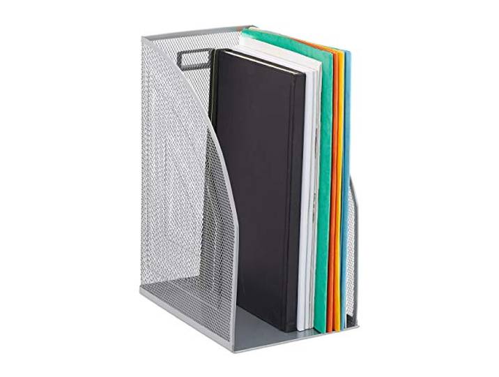 Relaxdays Boîte classeur métal\, lot de 3\, DIN A4\, droit\, large\, mailles\, pour journaux\, bureau\, HlP: 32 x 16 x 24\,5 cm\, argenté