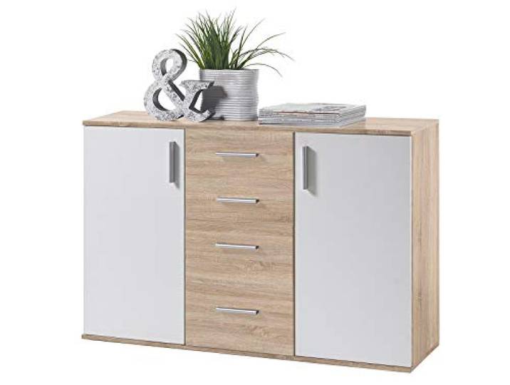 möbelando Kommode Sideboard Schrank Mehrzweckschrank Standschrank Freida V Sonoma hell/Weiß