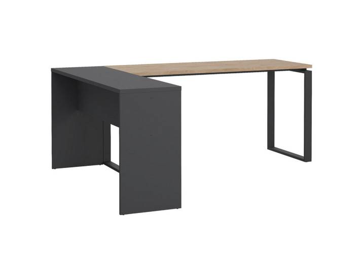 P & B Schreibtischkombination, Grau, Eichefarben, Holzoptik, 100x75.6x160 cm, Büromöbel, Schreibtische, Schreibtischkombinationen