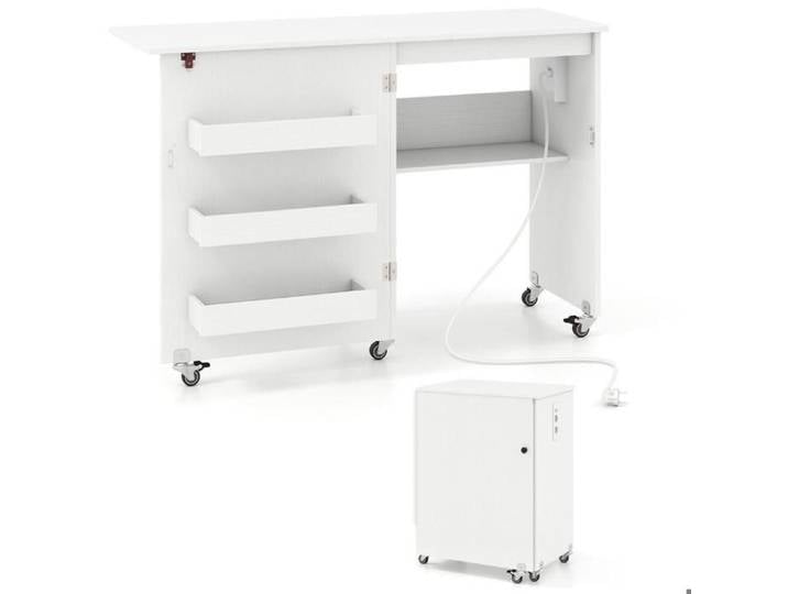 Table de couture pliante avec station de charge étagère et 3 bacs meuble de rangement pour atelier