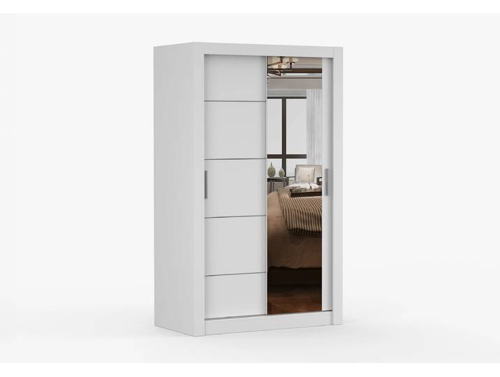 Schwebetürenschrank LION 120 cm Weiß Weiß + Spiegel