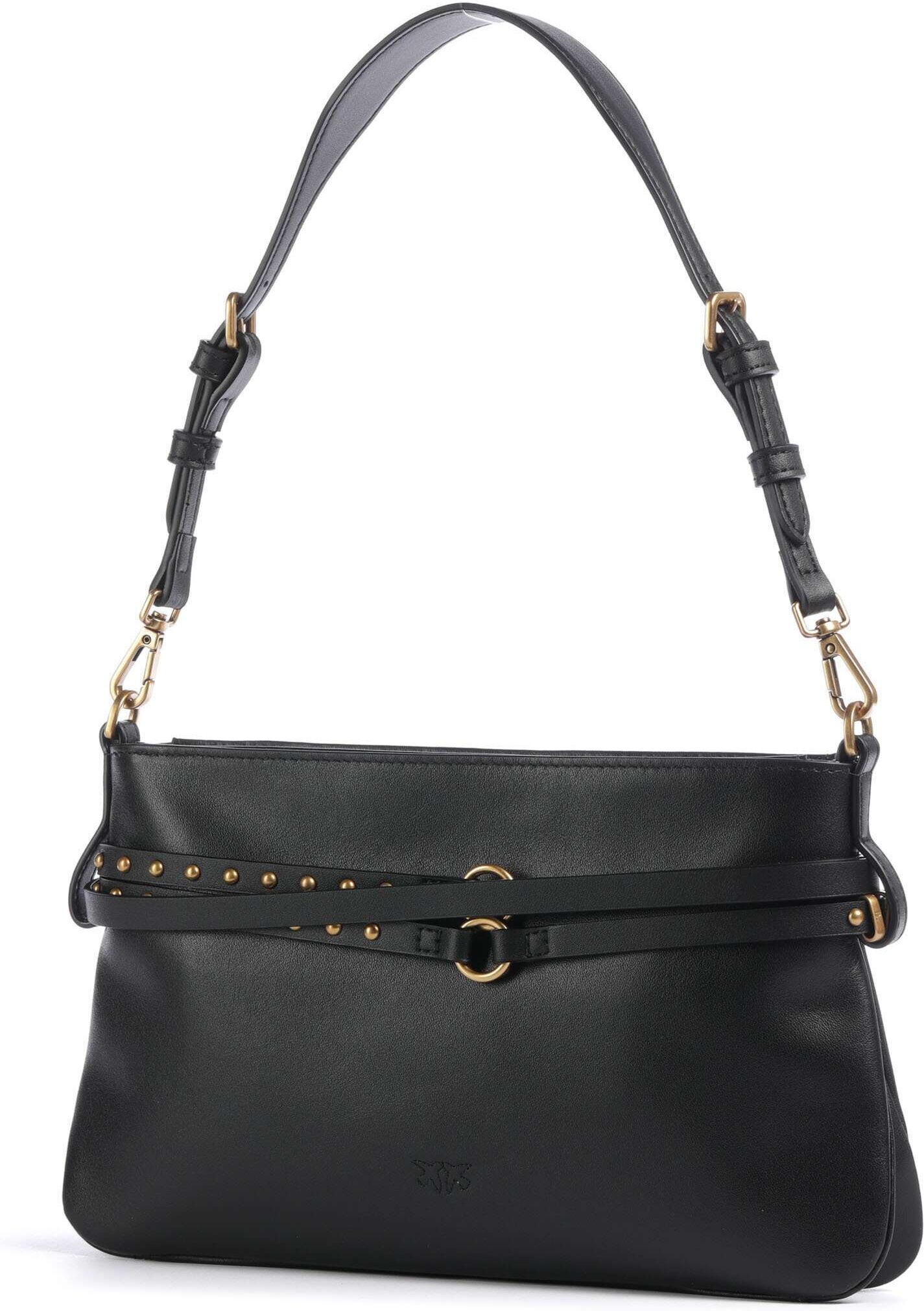Pinko Belt Mini Schultertasche aus Leder, schwarz