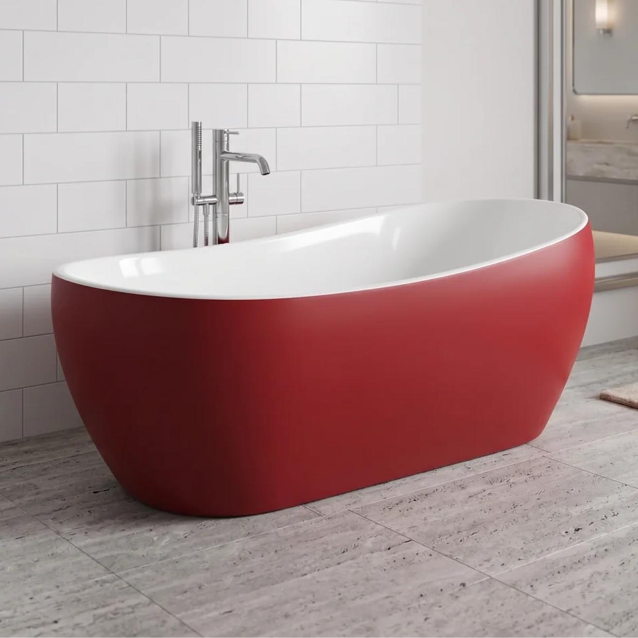 Freistehende Badewanne Modern 170 cm Rot-Weiß Komposit Ohne Füße - Moderne Badewanne Melania Rot Außen Weiß Innen Bodenstehend