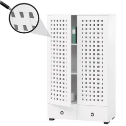 Schrank MCW-N87, Wohnzimmerschrank, 3D-Flecht-Design 2 Türen 3 Staufächer 2 Schubladen Soft-Close, 138x80x36cm ~ weiß