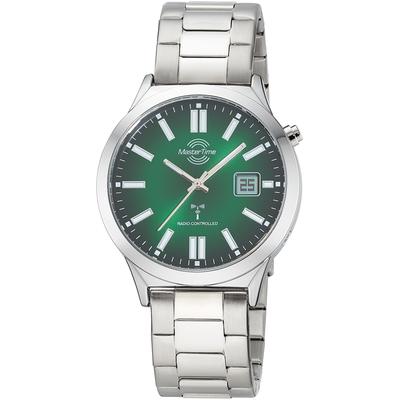 Funkuhr MASTER TIME, silber (silberfarben, grün, schwarz, grün, schwarz), Armbanduhren, Herren, silberfarben, Funkuhr, Quarzuhr, Armbanduhr, Herrenuhr, Edelstahlarmband, analog, digital
