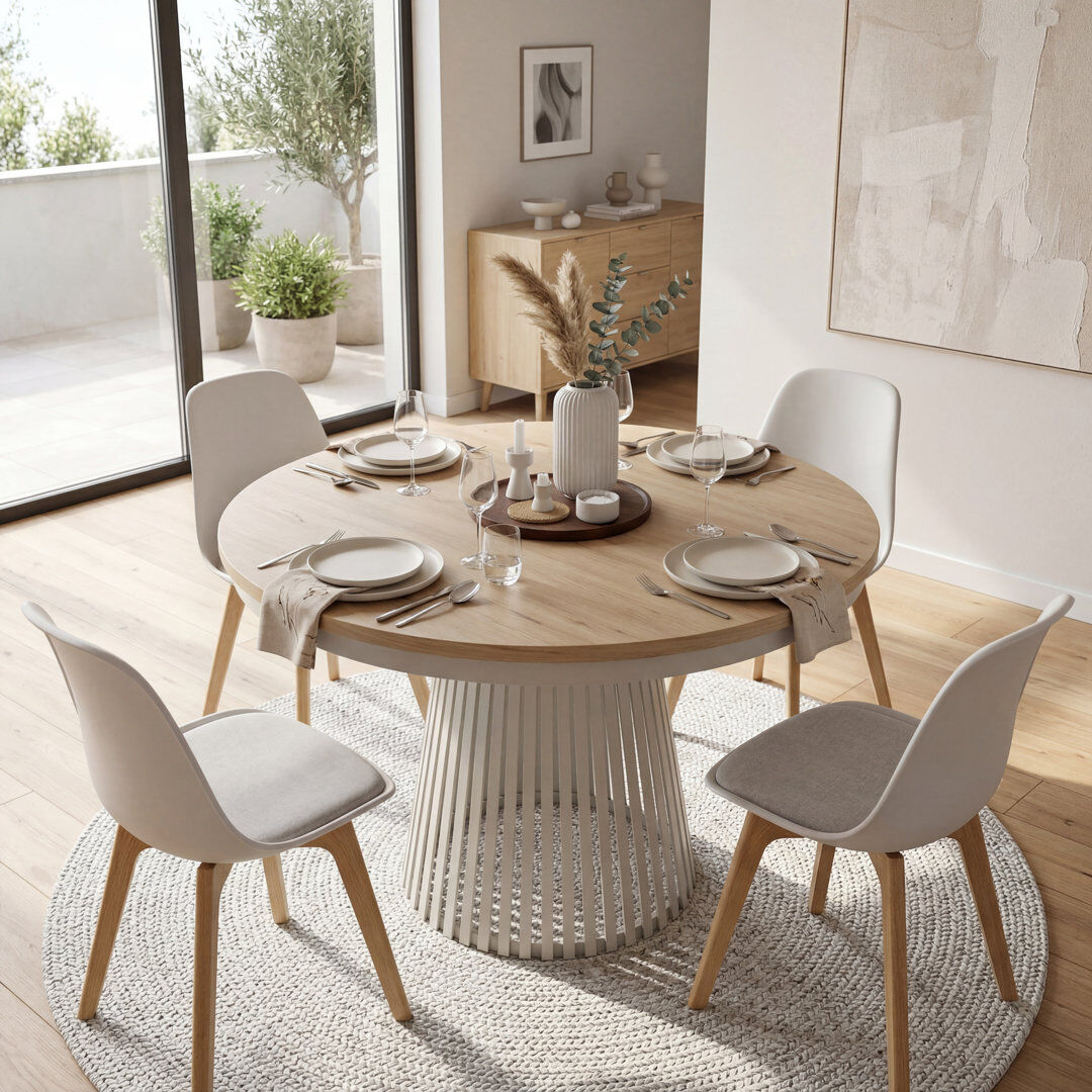 East Urban Home 180 cm Extendable Round and Oval Dining Table Cashmere/Golden Kraft