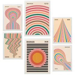POSTER Set Mit 6 Geometrische Bauhaus Pastellfarben A3 & A4 Weißer Rahmen