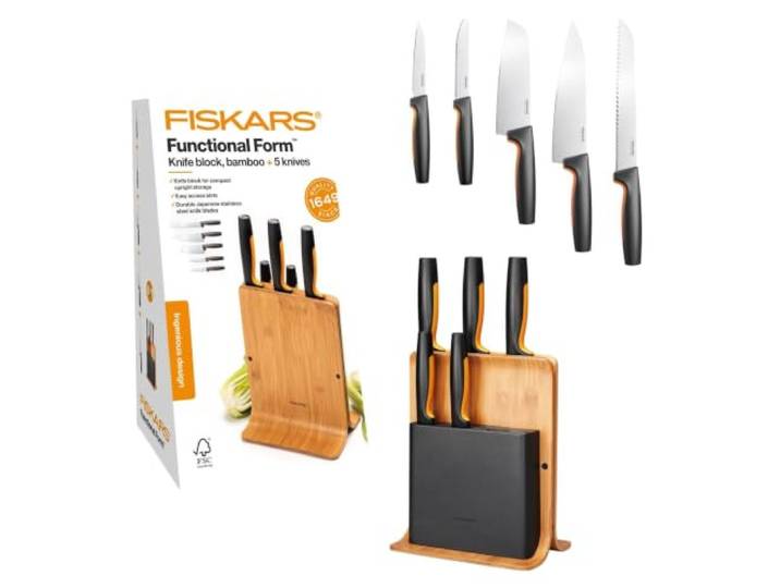Fiskars Functional Form Messerblock + 5 Messer, Bambus FSC