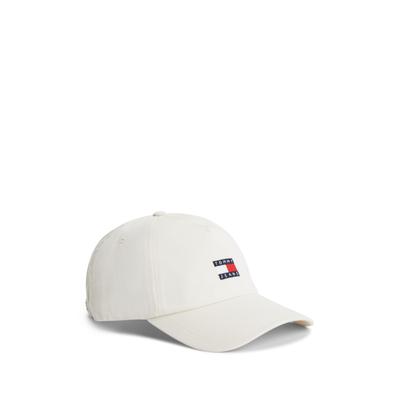 Baseball Cap TOMMY JEANS "TJW HERITAGE CORE 5 PANEL CAP", Herren, weiß (ivory), Web, Baumwolle, Caps, Logoprägung, Klemmverschluss UNISEX