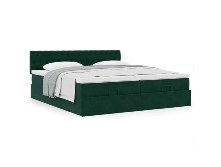 KTHLBRH Doppelbett 200 x 200 cm mit Federkernmatratzen Hydraulischer Aufzug, Behälter, dunkelgrüner Samt, inklusive 2 Matratzen