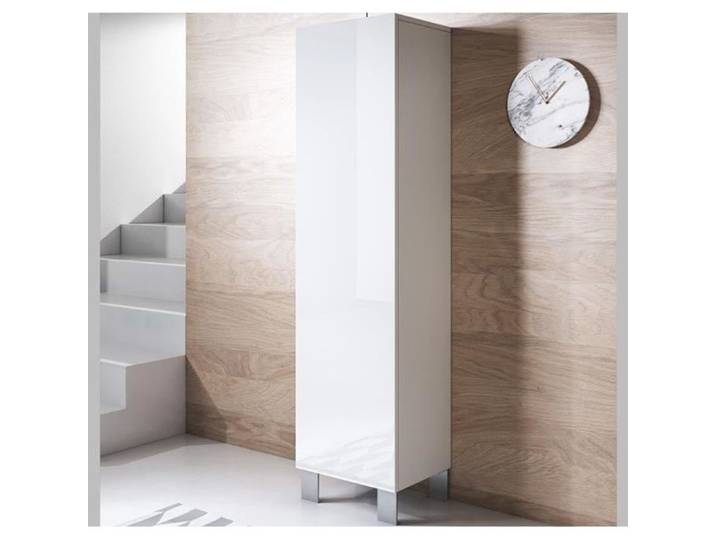 Design Ameublement - Armoire Murale LUKE V4 Sur pieds aluminium - 1 porte - Blanc Brillant - 40x177x29cm