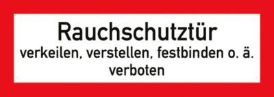 moedel Verbotszeichen „Rauchschutztür verkeilen verboten“, nach DIN 4066, Folie selbstklebend, B 297 x H 105 mm