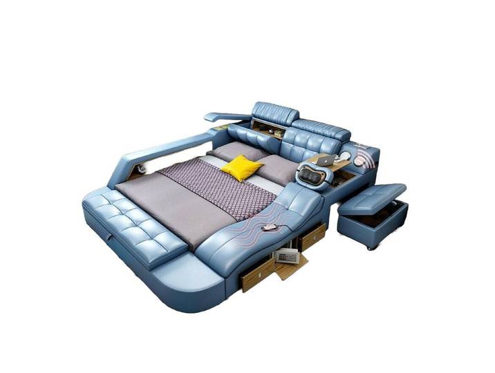 JVmoebel Multimediabett Multifunktionales Polsterbett aus Leder mit Regal-Elementen, Made in Europa
