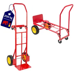 PROREGAL Multifunktions-Stahlrohr-Sackkarre/Transportwagen mit Gummibereifung, HxBxT 133x55x46cm, Traglast 200kg, Rot, Stahl Sackkarren Transportkarre