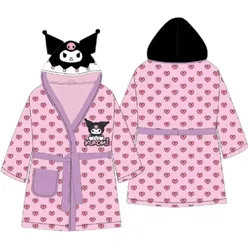 COFI 1453 Kuromi Kapuzenbademantel für Kinder Rosa 122/128 mit Tasche