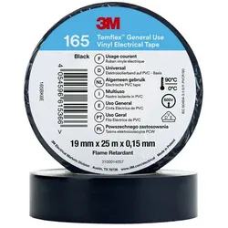 3M Temflex 165 Vinyl Elektro-Isolierband, 19mm breit, 25m lang,schwarz