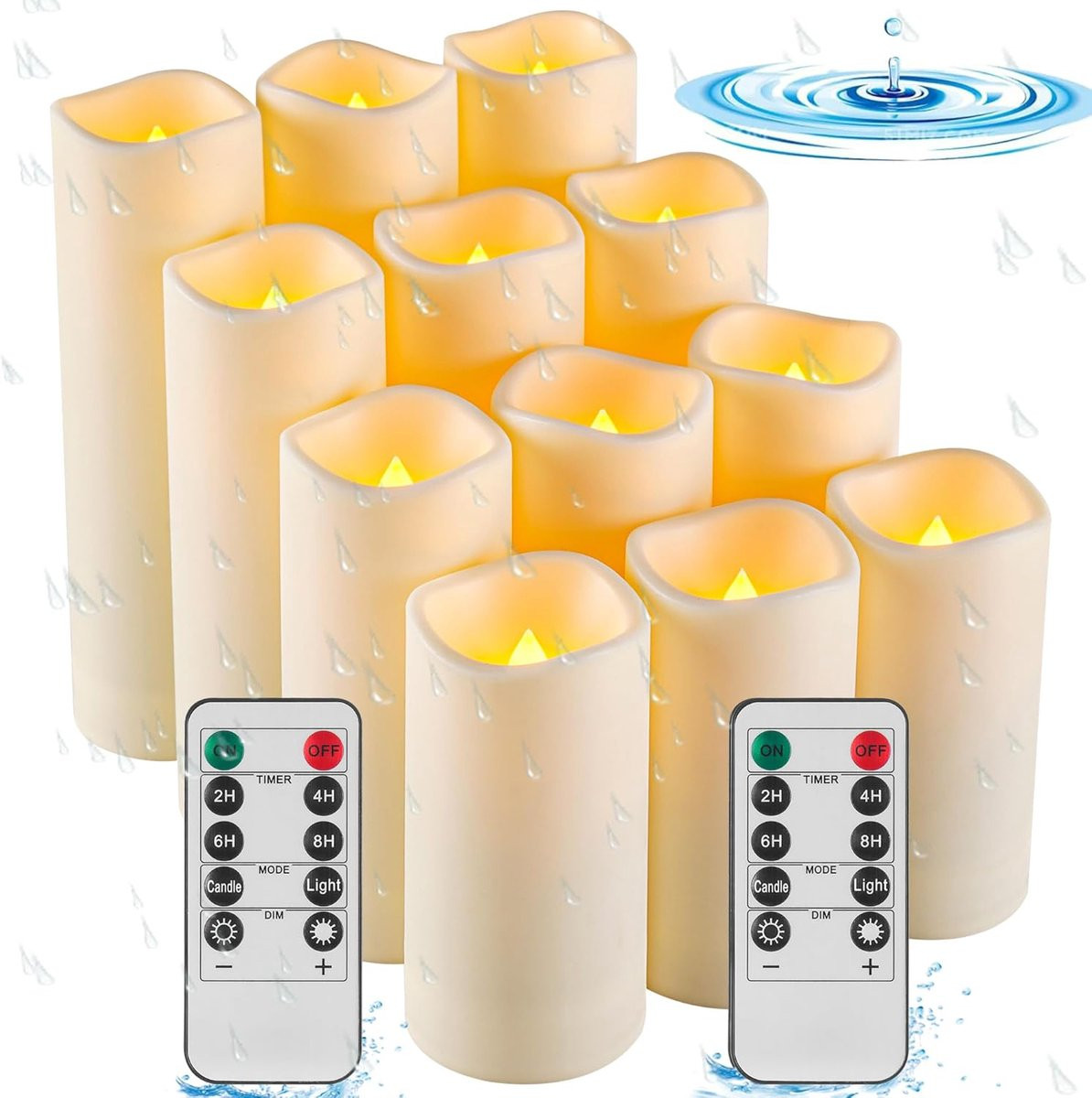 Set van 12 waterdichte LED-batterijkaarsen met realistische vlam voor buitenkerstdecoratie