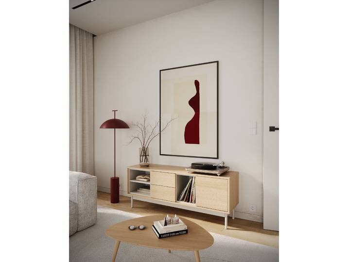 Layen TV-Schrank mit einer Tür, zwei Schubladen und drei Fächern,