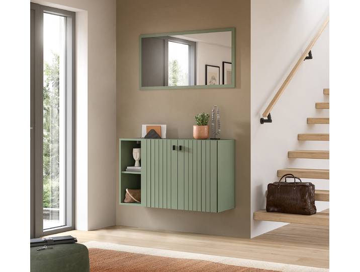 home24 Spiegel Station 106 x 55 x 2cm groen/rookgroen gecoate spaanplaat 106 x 55 x 2cm