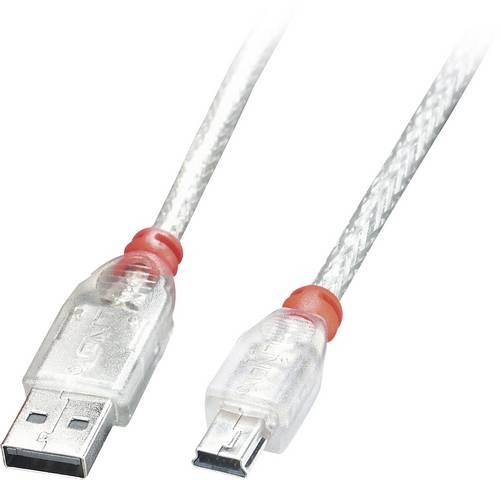 LINDY USB-Kabel USB 2.0 USB-A Stecker, USB-Mini-B Stecker 1.00 m Transparent 41782