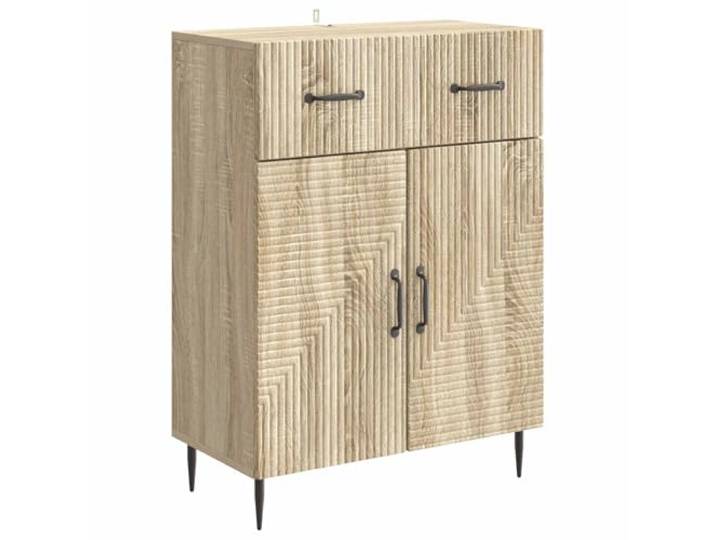 Sideboard Sonoma-Eiche 66 x 34,5 x 89,5 cm Holzwerkstoff 90° Pendeltüren, Schublade, Brett-Regale, schwarze Metallbeine, feuchtes Tuch Reinigung, Esszimmer, Wohnzimmer