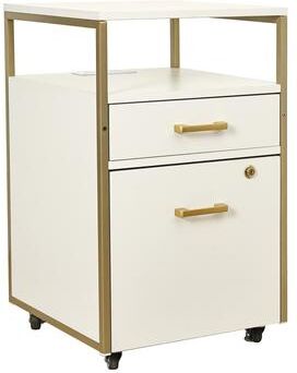 Techni Mobili Modern 2-Drawer Rolling File Cabinet w/Lock, USB Ports, Power Outlet & Locking Wheels