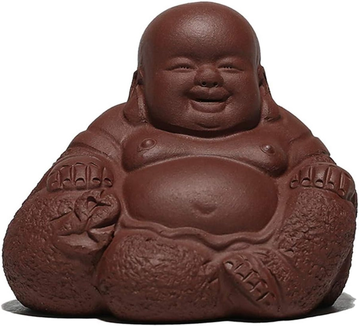 Lachende Boeddha Beeld Maitreya Figuur - Handgemaakt Zisha Decoratie - Bruin - 1 kg