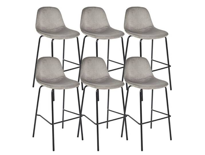 KONAE - Lot de 6 Tabourets de Bar en Velours Côtelé Gris