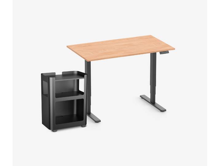 FOKUS Schreibtisch + Rollwagen Buche Schwarz 120x70