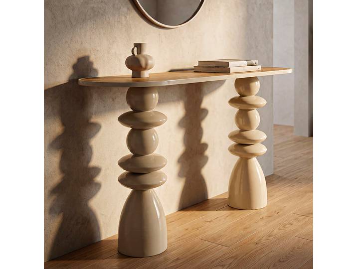 Console en métal Noléa Crème et Bois