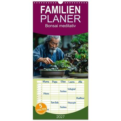 Familienplaner 2027 - Bonsai meditativ mit 5 Spalten (Wandkalender, 21 x 45 cm) CALVENDO