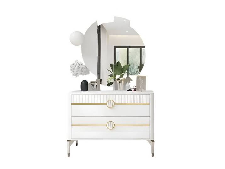 JVmoebel Kommode Elegante weiße Kommode mit Spiegel und geräumigen Schubladen (1 St., Kommode + Spiegel), Made in Europe
