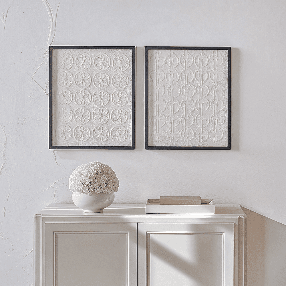 Laurel Circular Patterned Paper Wall Art with Black Frame - Set of 2