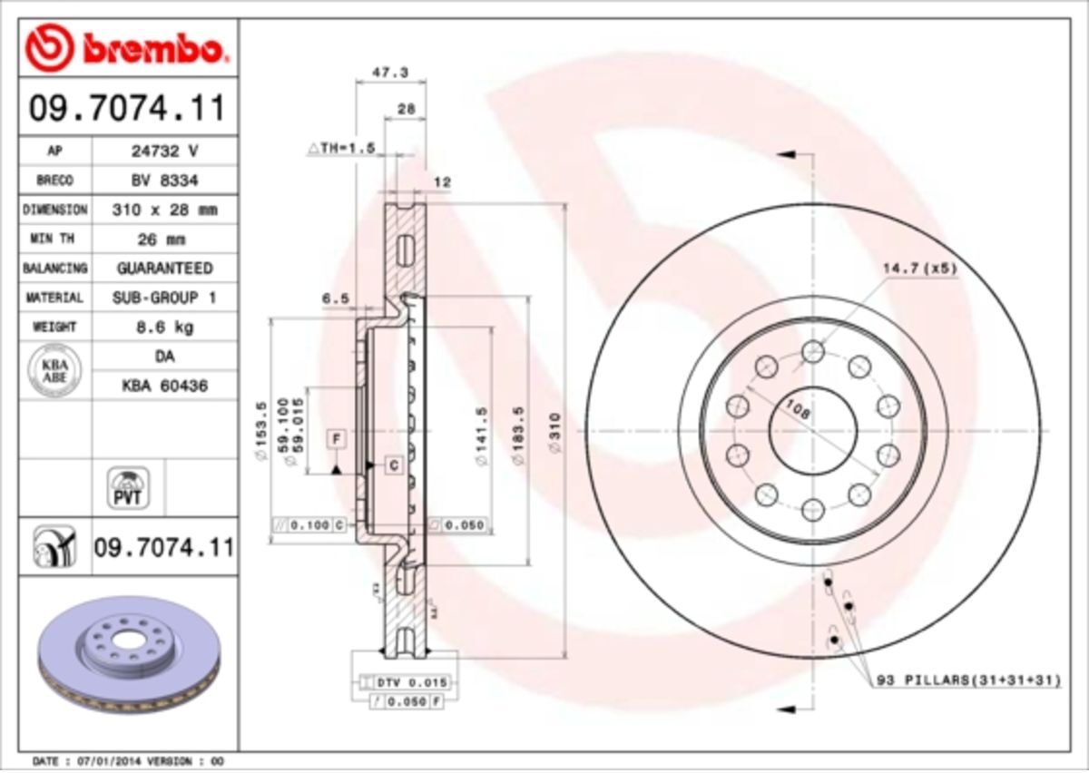 Disque de frein BREMBO 09.7074.11