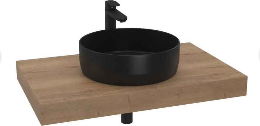 Hansgrohe Badezimmer-Set mit rundem Aufsatzwaschbecken, Waschtischarmatur und Halifax Eiche Natur Waschtischplatte