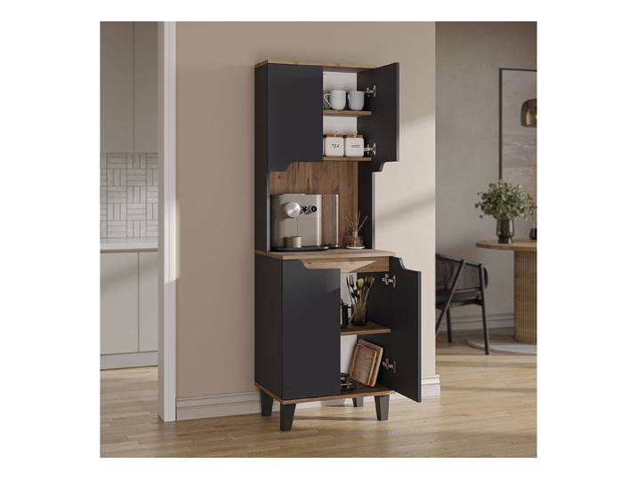 Roomart Küchenbuffet DEFNE mit Nische Kaffeebar Mikrowellenschrank Vorratsschrank, 5 Farben Offene Nische für Kaffeemaschine, 4 Türfächer