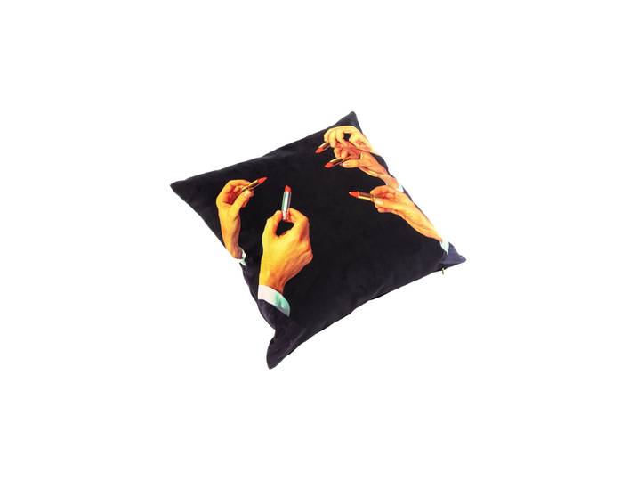 Design Kissen „Toiletpaper Lipstick Black“ Samt Multicolor Seletti