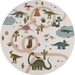 SPIELTEPPICH Waschbar TINO in Creme, mit Dino-Landschaft, Ø 120 cm