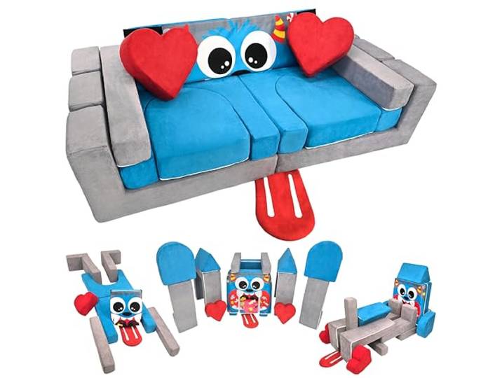 HAPPS Spielsofa für Kinder mit Schaumstoff Bausteine Kinder, 18-teilig Waschbare Bezüge, verdeckte Reißverschlüsse, Softbausteine für Sofa, Burg, Tunnel, Klettern und kreatives Spielen