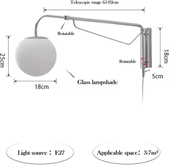Inspire Curations Modern Chrome Retractable Long Arm E27 Wall Lamp wall Light warm Light us Plug