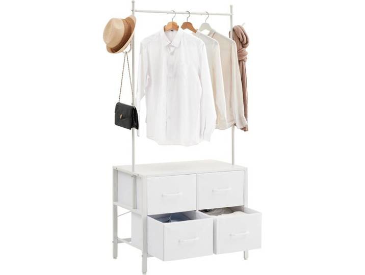 Commode à 4 Tiroirs pour Chambre Commodes Modernes Larges et Poignées Métalliques Commodes en Bois 80 x40 x168 cm Blanc