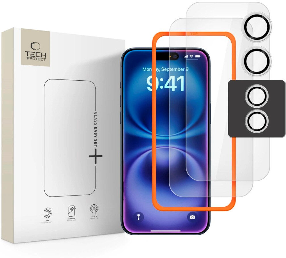 Tech-Protect - iPhone 17 - Easy Set+ Beskyttelsessæt m. Skærmbeskyttelsesglas & Kameralinsebeskyttelsesglas - Gennemsigtig