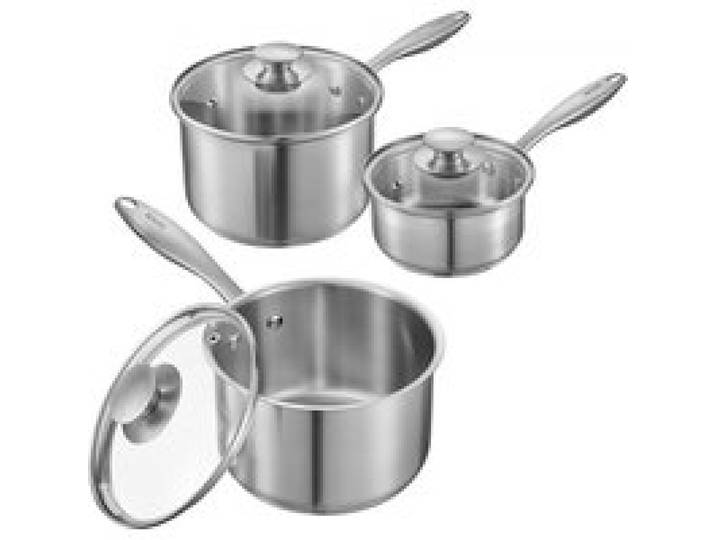 VEVOR Kochtopf Soßentopf Set (0,95+1,89+2,84 L) mit Glasdeckel, Suppentopf Gemüsetopf mit ergonomischem Griff, Milchtopf aus Edelstahl Gemüsetopf, Silber Mehrzwecktopf spülmaschinengeeignet