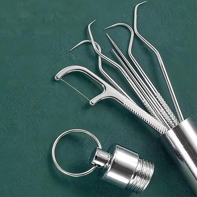 7-teiliges Set tragbarer Zahnstocherhalter mit Edelstahl-Spender für die Zahnreinigung, einzigartiges Wohndesign