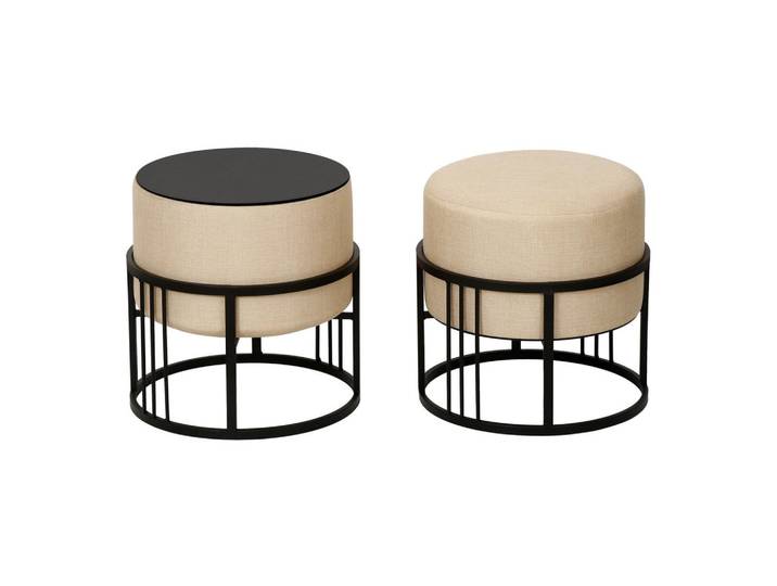 [en.casa] Hocker-Set 2-Tlg. Tas, Beige, Metall, Rund, 38x38x38 cm, Wohnzimmer, Sessel, Hocker, Sitzhocker