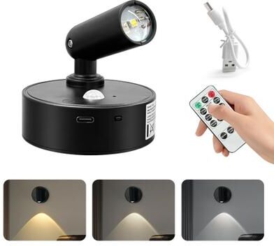 Friendly Fresh Finds Rechargeable LED Spotlight Motion Sensor Wall Light With Remote Control For Closet And Art Display black 3 Colors