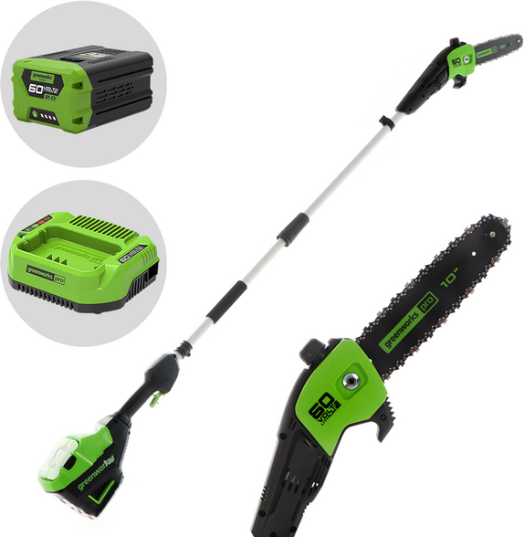 Greenworks GD60PS25 - Potatore su asta di prolunga a batteria 60V - Batteria 2Ah